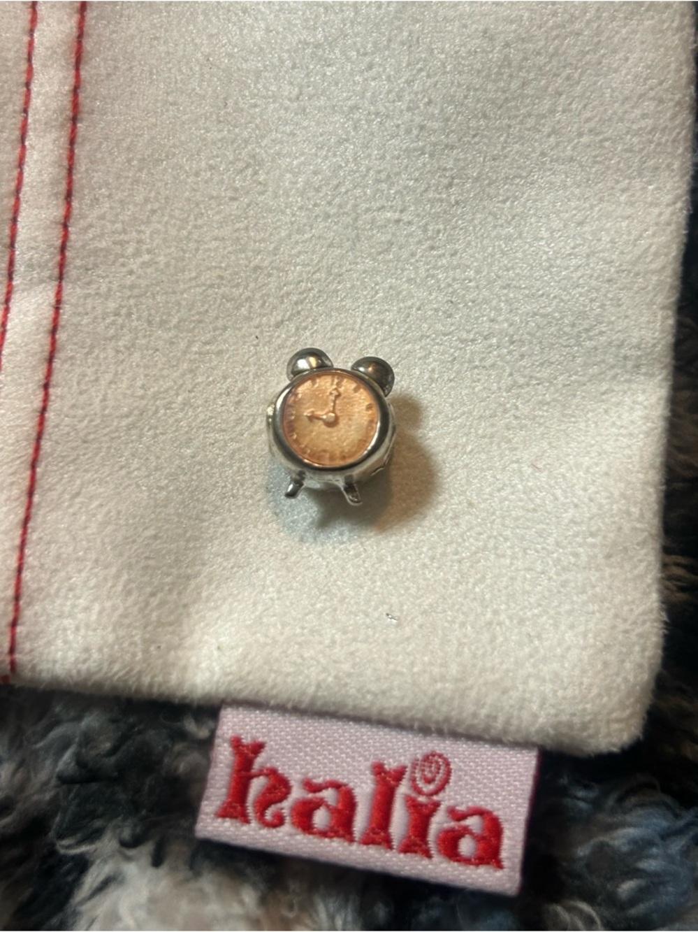 Pandora-style Sterling Silver Alarm Clock”Charm with Rose Gold Face - FLAW